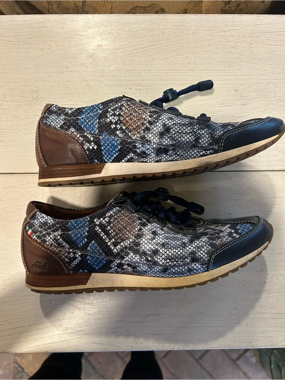 Men's Navy Snake-Print Lace-Up Sneakers with Toggle Lacing